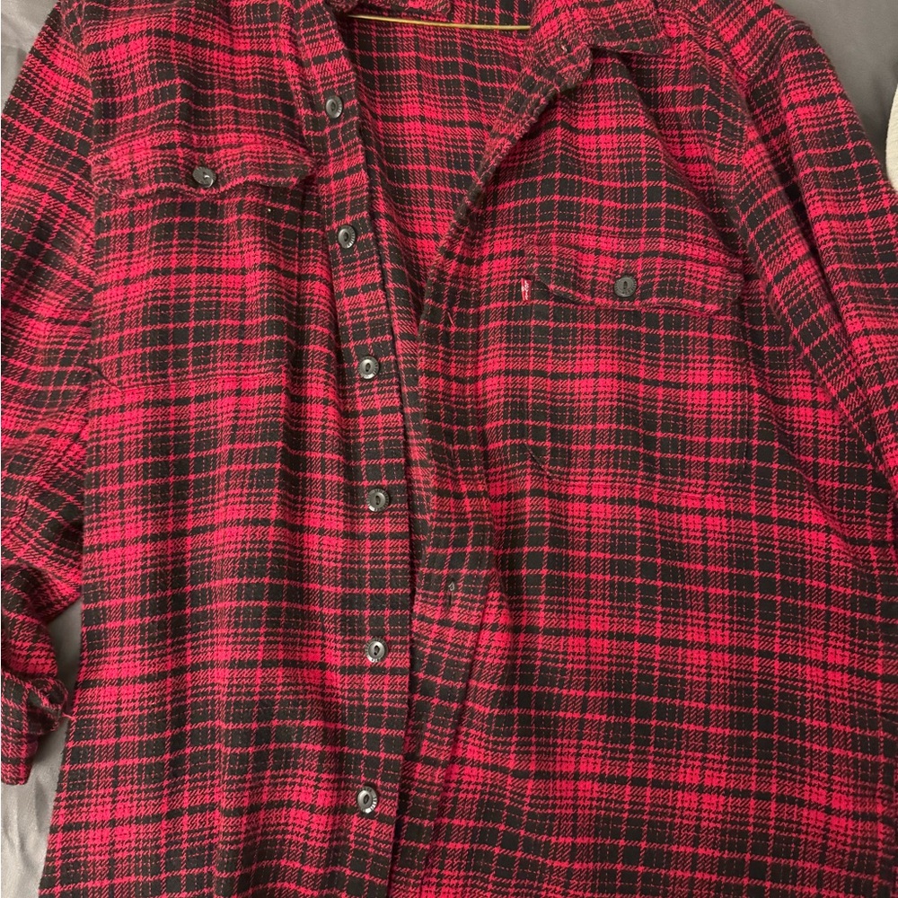 Red and Black Plaid Button-Up Shirt